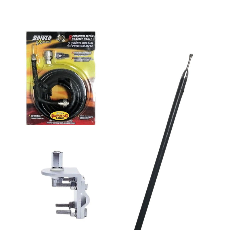4ft Skipshooter Fiberglass CB Radio Antenna, DRX - 1518 Coax, & Bracket Combo - CB Radio Supply