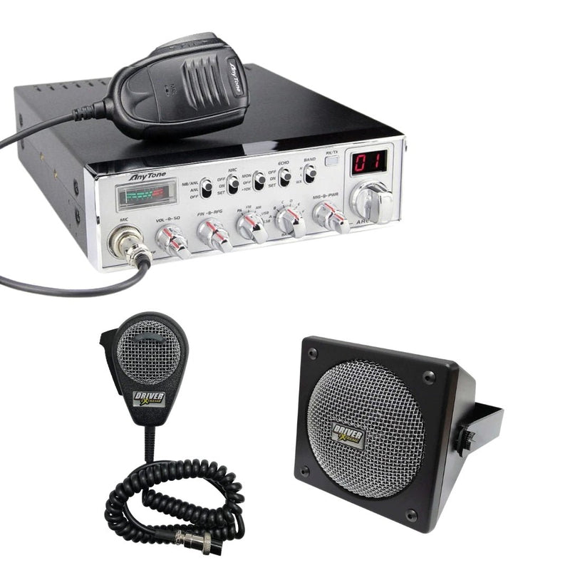 Anytone Ares II AM,FM,SSB 10 Meter CB Radio, DRX - 9010 External Speaker, DRX - 6560 4 Pin Noise Cancelling Dynamic Microphone, Combo - CB Radio Supply