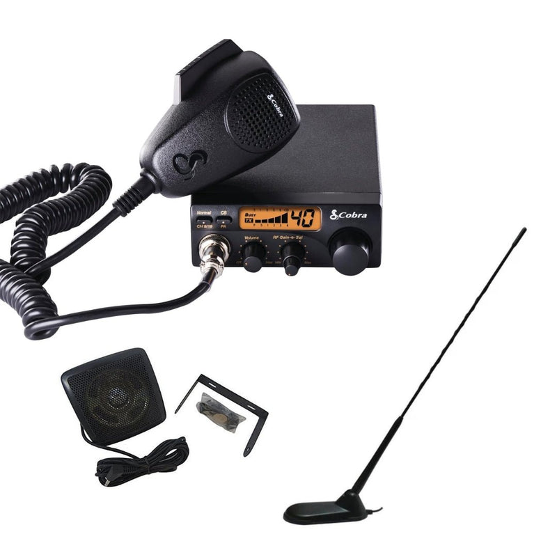 Cobra 19DX IV Mobile 40 Channel Compact CB Radio,Virginia CB Antenna, 3 inch External Speaker Combo - CB Radio Supply