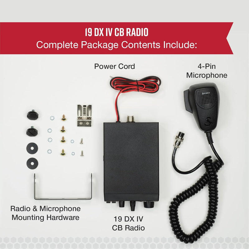 Cobra 19DX IV Mobile 40 Channel Compact CB Radio,Virginia CB Antenna, 3 inch External Speaker Combo - CB Radio Supply