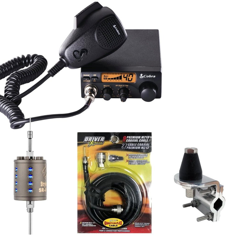 Cobra 19DX IV Mobile 40 Channel CompactX CB Radio, Stryker SR - A10, DRX - 3402 Heavy Duty Antenna Mirror Mount, DRX - 1518 18 FOOT PREMIUM M213, Combo - CB Radio Supply