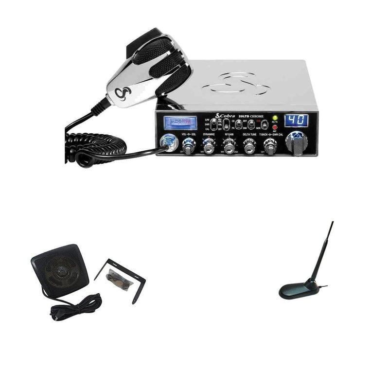 Cobra 29 LTD Chrome AM/FM CB Radio, Virginia CB Antenna, 3 Inch External Speaker, Combo - CB Radio Supply