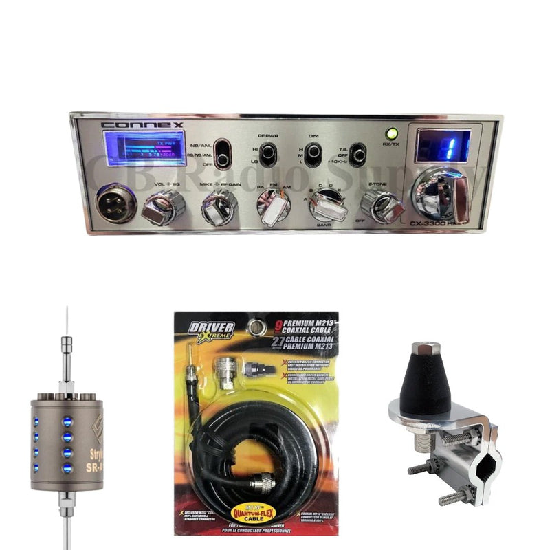 Connex 3300HP 10 Meter CB Radio, Stryker SR - A10, DRX - 3402 Heavy Duty Antenna Mirror Mount, DRX - 1518 18 FOOT PREMIUM M213, Combo - CB Radio Supply