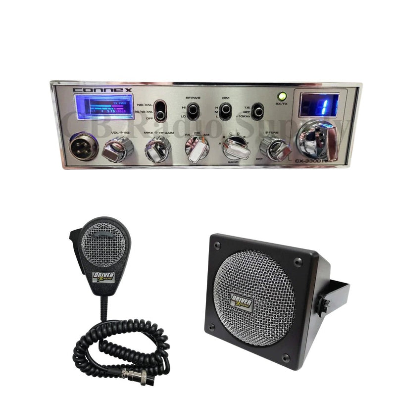 Connex 3300HP 10 Meter CB Radio,DRX - 9010 External Speaker, DRX - 6560 4 Pin Noise Cancelling Dynamic Microphone, Combo - CB Radio Supply