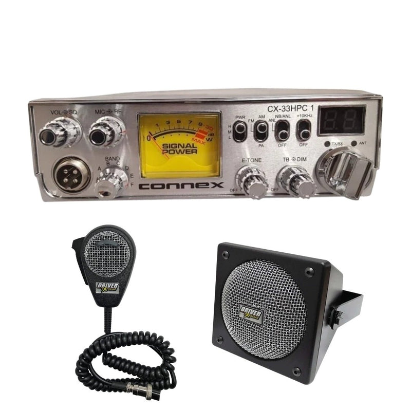 Connex CX33HPC1 10 Meter CB Radio, DRX - 9010 External Speaker, DRX - 6560 4 Pin Noise Cancelling Dynamic Microphone, Combo - CB Radio Supply
