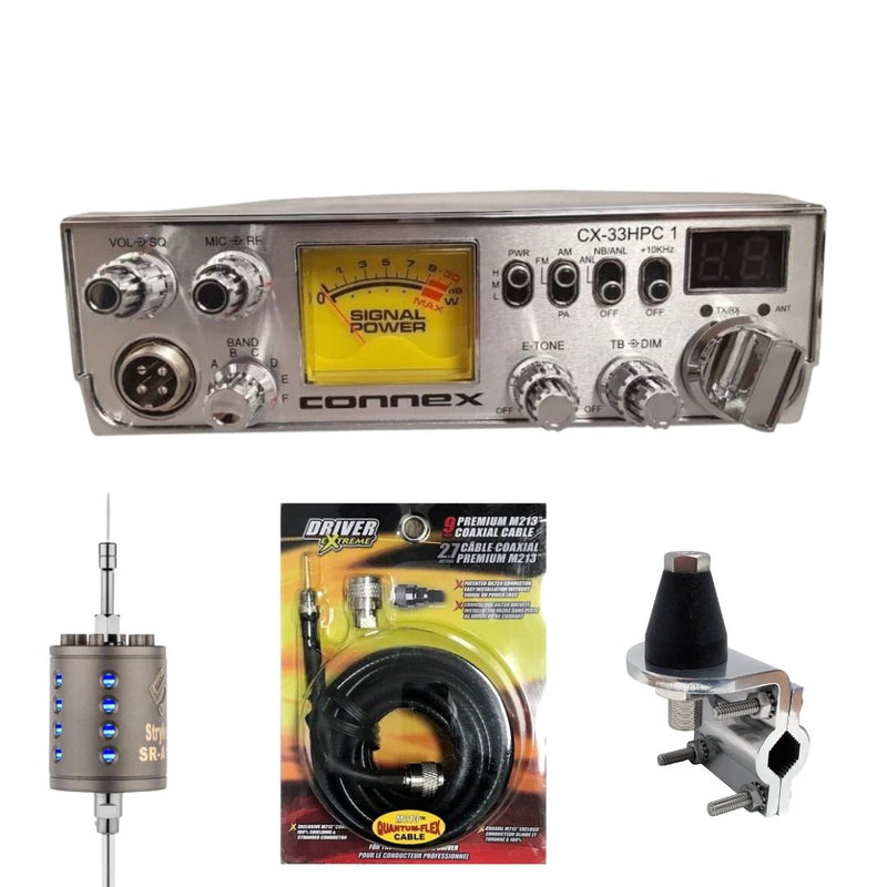 Connex CX33HPC1 10 Meter CB Radio, Stryker SR - A10, DRX - 3402 Heavy Duty Antenna Mirror Mount, DRX - 1518 18 FOOT PREMIUM M213, Combo - CB Radio Supply