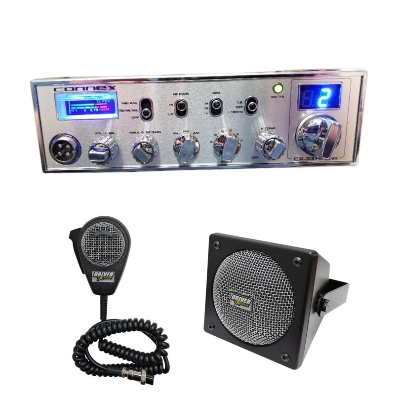 Connex CX33HPMAX 175 Watt 10 Meter CB Radio, DRX - 9010 External Speaker, DRX - 6560 4 Pin Noise Cancelling Dynamic Microphone, Combo - CB Radio Supply