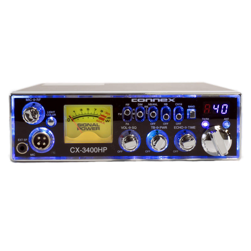 Connex CX3400HP 10 Meter CB Radio, DRX - 9010 External Speaker, DRX - 6560 4 Pin Noise Cancelling Dynamic Microphone, Combo - CB Radio Supply