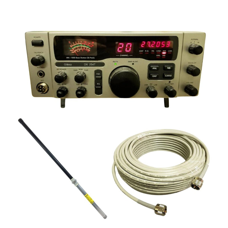 Galaxy DX 2547 CB Base Station, Procomm PT - 3 Portable No Ground Base Station Antenna, Tram RG8X Double Shielded CB Ham Radio Coax 50 Foot, Combo - CB Radio Supply