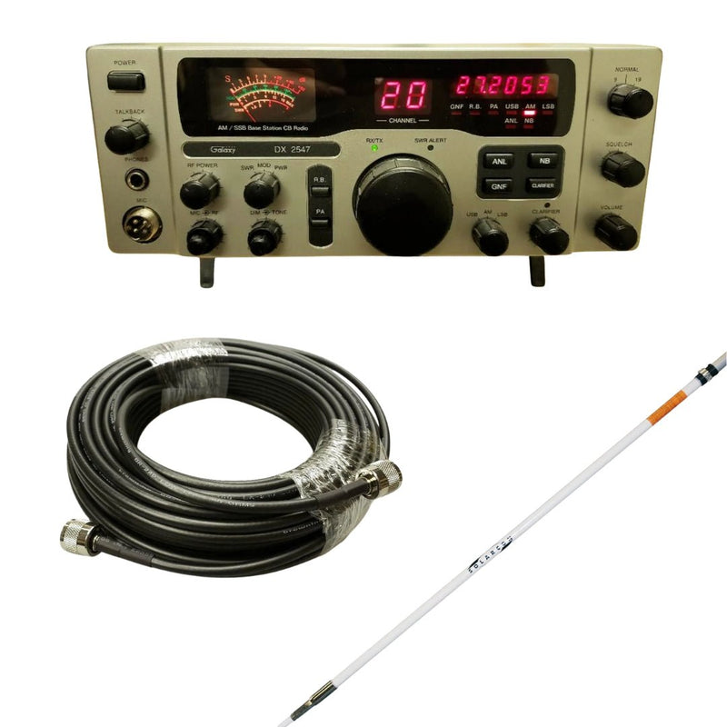 Galaxy DX 2547 CB Base Station, Solarcon A - 99 Base Station Antenna, Tram Browning BR 240 LMR240 Type 50ft Ham Radio Base Coax Cable, Combo - CB Radio Supply