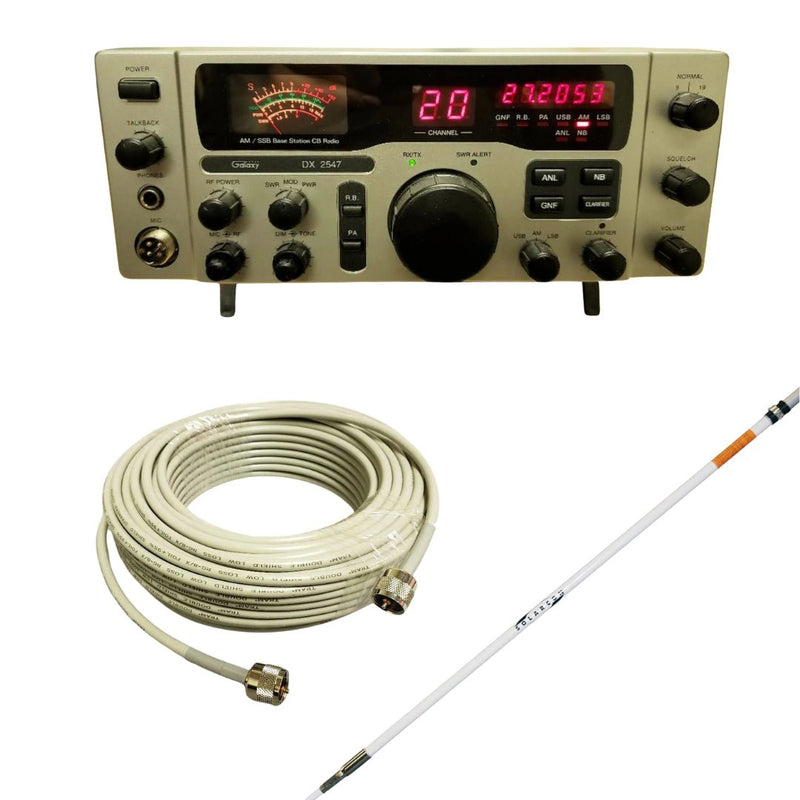 Galaxy DX 2547 CB Base Station, Solarcon A - 99 Base Station Antenna, Tram RG8X Double Shielded CB Ham Radio Coax 50 Foot, Combo - CB Radio Supply