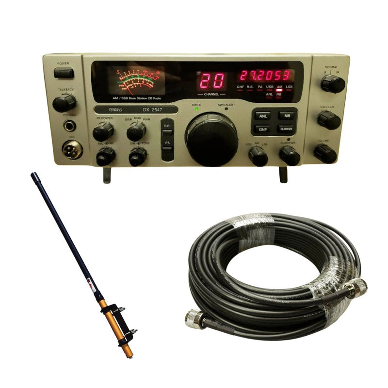 Galaxy DX 2547 CB Base Station, Workman Saturn B100 No Ground - Plane Base Station Antenna, Tram Browning BR 240 LMR240 Type 50ft Ham Radio Base Coax Cable, Combo - CB Radio Supply