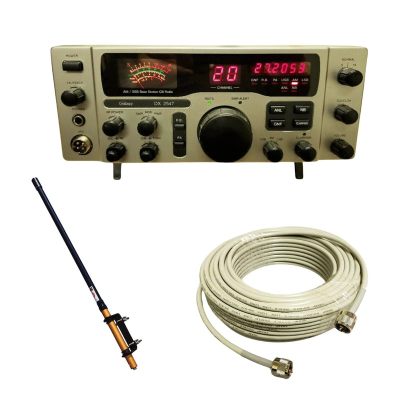 Galaxy DX 2547 CB Base Station, Workman Saturn B100 No Ground - Plane Base Station Antenna, Tram RG8X Double Shielded CB Ham Radio Coax 50 Foot, Combo - CB Radio Supply