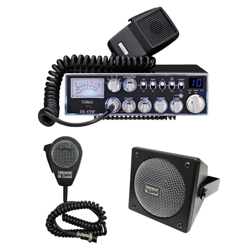 Galaxy DX - 47HP 10 Meter CB Radio, DRX - 9010 External Speaker, DRX - 6560 4 Pin Noise Cancelling Dynamic Microphone, Combo - CB Radio Supply