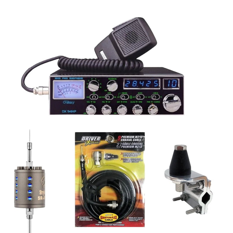 Galaxy DX94HP 10 - Meter CB Radio, Stryker SR - A10, DRX - 3402 Heavy Duty Antenna Mirror Mount, DRX - 1518 18 FOOT PREMIUM M213, Combo - CB Radio Supply
