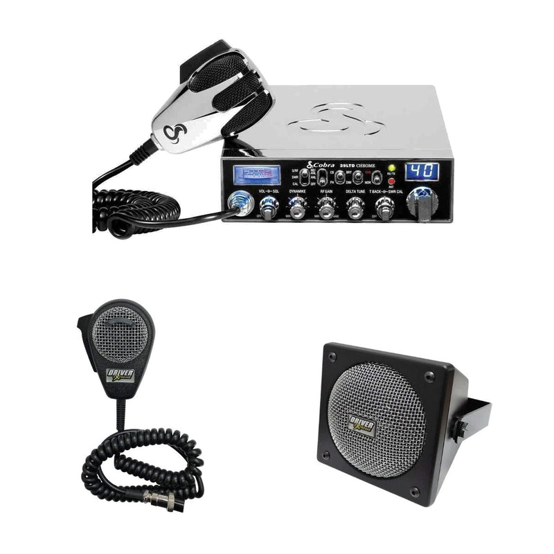 Cobra 29 LTD Chrome AM/FM CB radio combo with Driver Extreme DRX-9010 external speaker and DRX-6560 noise-cancelling microphone