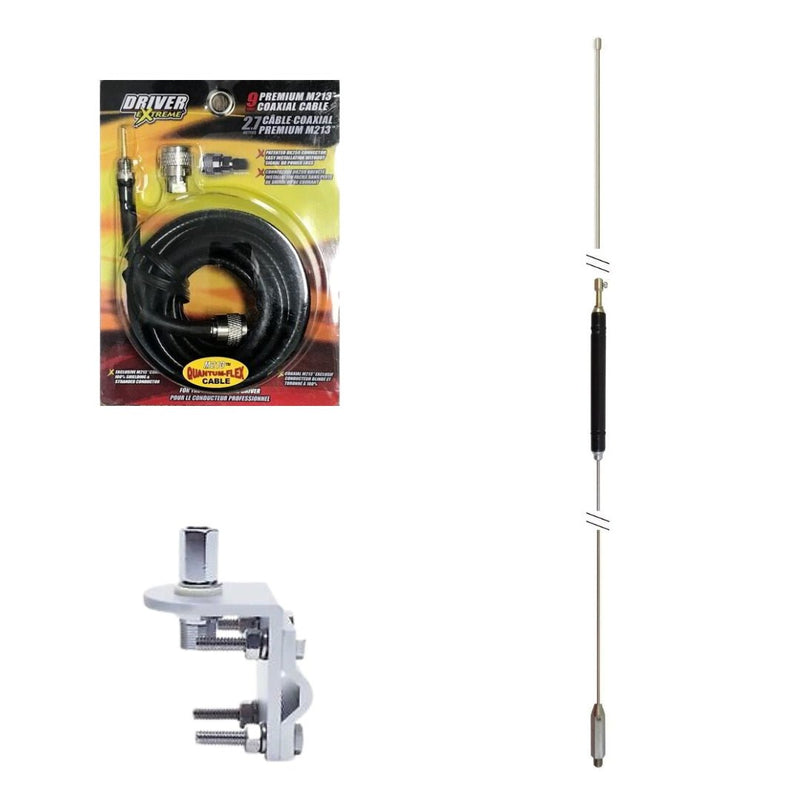 Hustler HQ27 CB Antenna, DRX - 1518 Coax, & Bracket Combo - CB Radio Supply