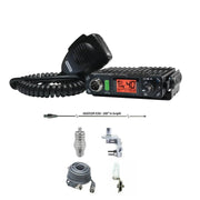 PRESIDENT BILL II FCC AM/FM Compact CB Radio, HUSTLER IC56 102" CB Radio Stainless Steel Whip Antenna & Installation Kit - 18' RG8X, Tie Down, Combo - CB Radio Supply