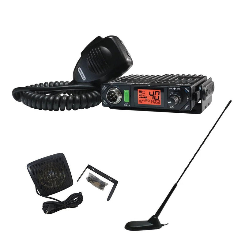 PRESIDENT BILL II FCC AM/FM Compact CB Radio, Virginia CB Antenna, 3 inch External Speaker Combo - CB Radio Supply