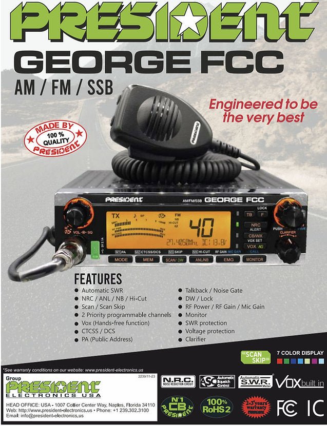 CB Radios | PRESIDENT GEORGE FCC AM/FM SSB CB RADIO — CB Radio Supply