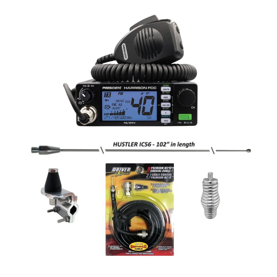 President Harrison 40 Channel CB Radio, Hustler IC56 102 Inch Whip, An ...
