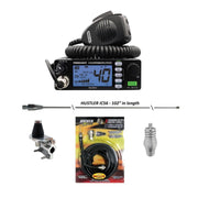 President Harrison 40 Channel CB Radio, Hustler IC56 102 Inch Whip, Antenna Mirror Mount, Barrel Spring, Coax Cable, Bundle - CB Radio Supply