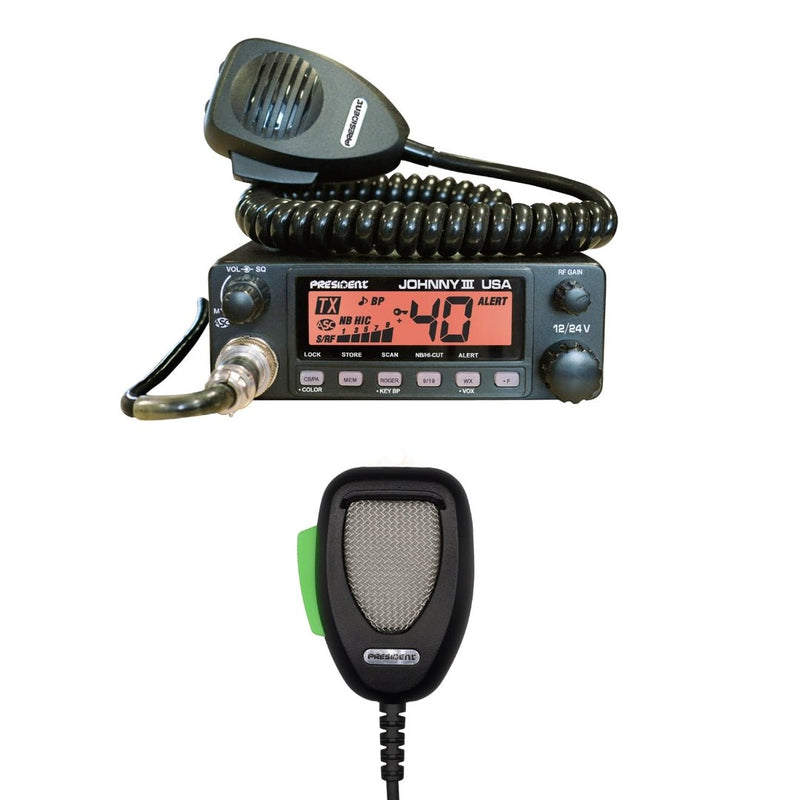 President Johnny III CB Radio, President DIGIMIKE 6 Pin Noise Reducing Microphone, Combo - CB Radio Supply