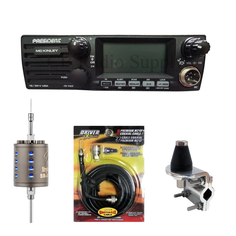 President McKinley CB Radio, Stryker SR - A10, DRX - 3402 Heavy Duty Antenna Mirror Mount, DRX - 1518 18 FOOT PREMIUM M213, Combo - CB Radio Supply