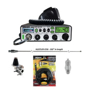 President Walker III AM/FM CB Radio, Hustler IC56 102 Inch Whip, Antenna Mirror Mount, Barrel Spring, Coax Cable, Bundle - CB Radio Supply