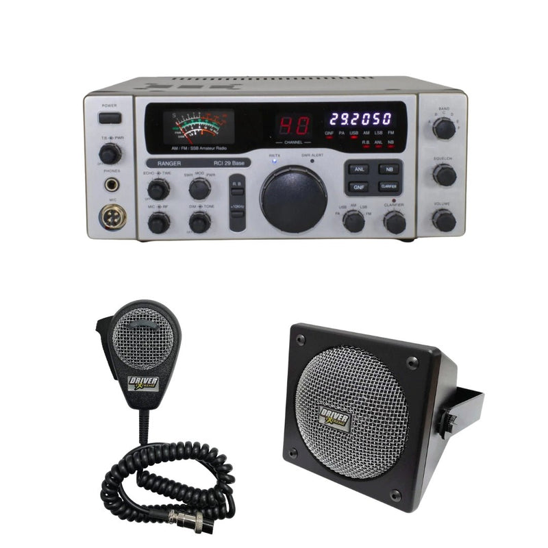 Ranger RCI - 29 Base Station 10 Meter CB Radio, DRX - 9010 External Speaker, DRX - 6560 4 Pin Noise Cancelling Dynamic Microphone, Combo - CB Radio Supply
