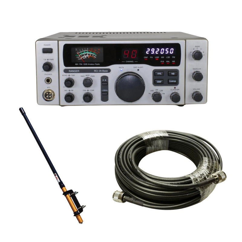 Ranger RCI - 29 Base Station 10 Meter Radio, Workman Saturn B100 No Ground - Plane Antenna Base Station, Tram Browning BR 240 LMR240 Type 50ft Ham Radio Base Coax Cable, Combo - CB Radio Supply