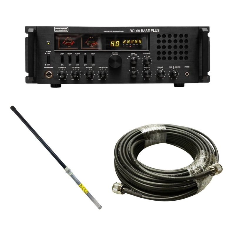 Ranger RCI - 69 Base Plus Plus 10 Meter Radio, Procomm PT - 3 Portable No Ground Base Station Antenna, Tram Browning BR 240 LMR240 Type 50ft Coax, Combo - CB Radio Supply