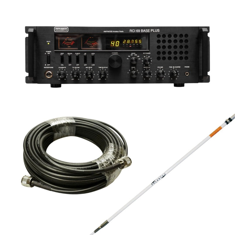 Ranger RCI - 69 Base Plus Plus 10 Meter Radio, Solarcon A - 99 Base Station Antenna, Tram Browning BR 240 LMR240 Type 50ft Ham Radio Base Coax Cable, Combo - CB Radio Supply