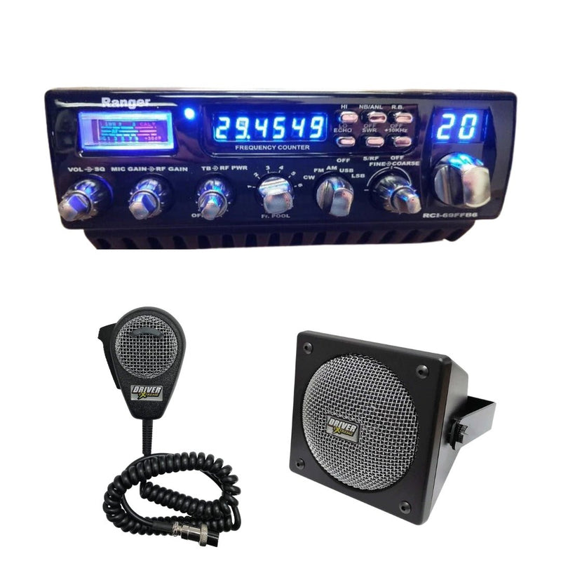 Ranger RCI - 69FFB6 10 Meter CB Radio, DRX - 9010 External Speaker, DRX - 6560 4 Pin Noise Cancelling Dynamic Microphone, Combo - CB Radio Supply