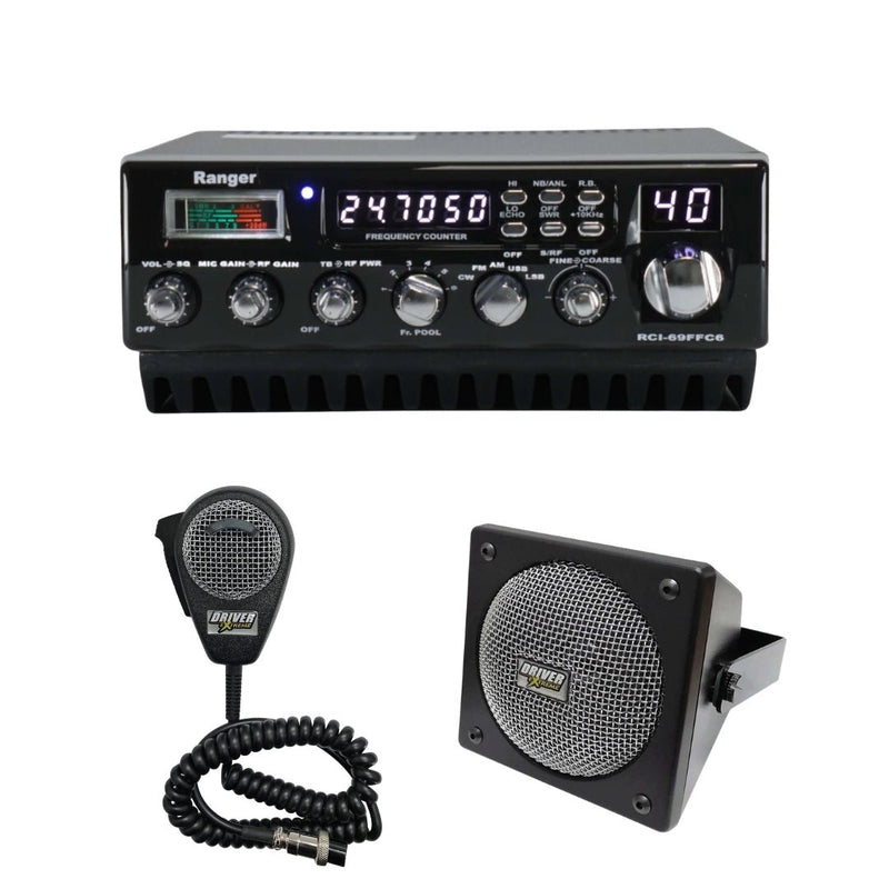 Ranger RCI - 69FFC6 10 Meter CB Radio, DRX - 9010 External Speaker, DRX - 6560 4 Pin Noise Cancelling Dynamic Microphone, Combo - CB Radio Supply