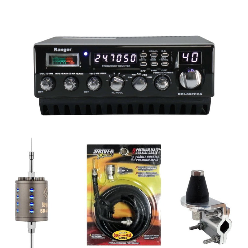 Ranger RCI - 69FFC6 10 Meter CB Radio, Stryker SR - A10, DRX - 3402 Heavy Duty Antenna Mirror Mount, DRX - 1518 18 FOOT PREMIUM M213, Combo - CB Radio Supply