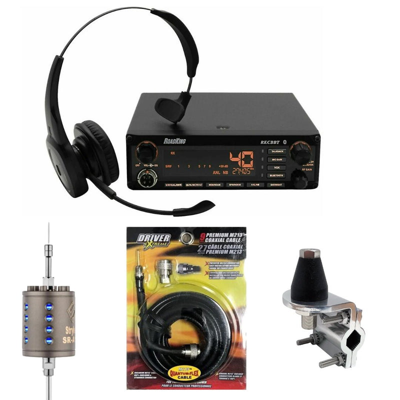 RKCBBT Voice - Activated Hands - Free CB Radio {w/ Bluetooth Headset}, Stryker SR - A10, DRX - 3402 Heavy Duty Antenna Mirror Mount, DRX - 1518 18 FOOT PREMIUM M213, Combo - CB Radio Supply