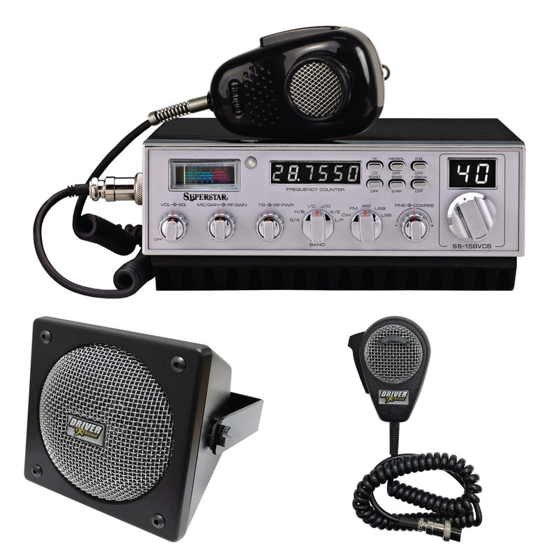 SuperStar SS-158VC6 10-meter radio audio upgrade combo — with Driver Extreme DRX-9010 external speaker and DRX-6560 noise-cancelling microphone
