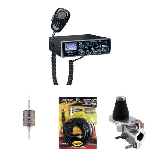 SuperStar SS - 686 AM/SSB 10-Meter Radio, Stryker SR - A10 Antenna, DRX - 3402 Heavy Duty Mirror Mount, DRX - 1518 18 Foot Premium M213 Coax, Combo - CB Radio Supply