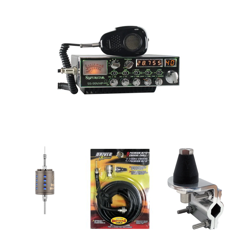 SuperStar SS - 99VHP 10 Meter Radio, Stryker SR - A10 Antenna, DRX - 3402 Heavy Duty Mirror Mount, DRX - 1518 18 Foot Premium M213 Coax, Combo - CB Radio Supply