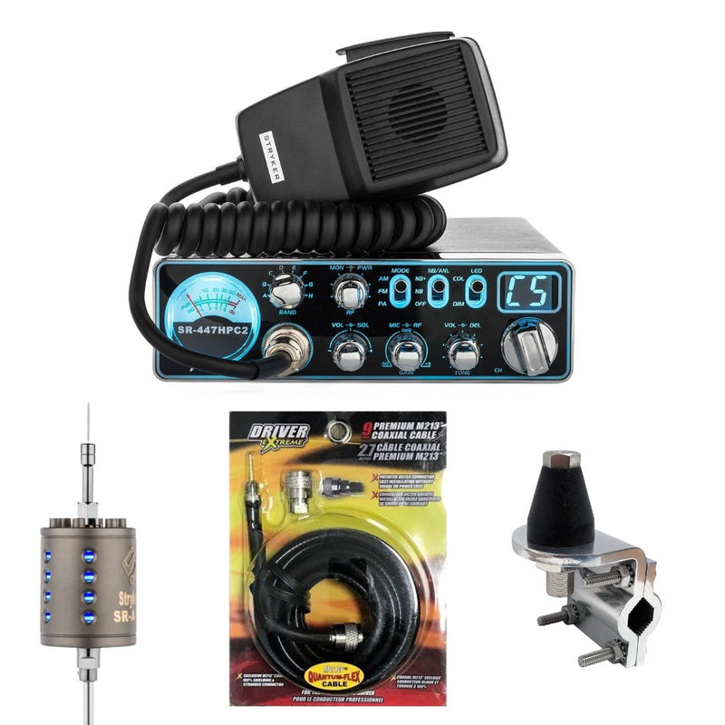Stryker SR - 447HPC2 10 Meter CB Radio, Stryker SR - A10, DRX - 3402 Heavy Duty Antenna Mirror Mount, DRX - 1518 18 FOOT PREMIUM M213, Combo - CB Radio Supply