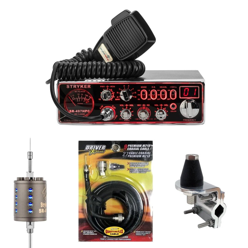 Stryker SR - 497HPC 10 Meter CB Radio, Stryker SR - A10, DRX - 3402 Heavy Duty Antenna Mirror Mount, DRX - 1518 18 FOOT PREMIUM M213, Combo - CB Radio Supply