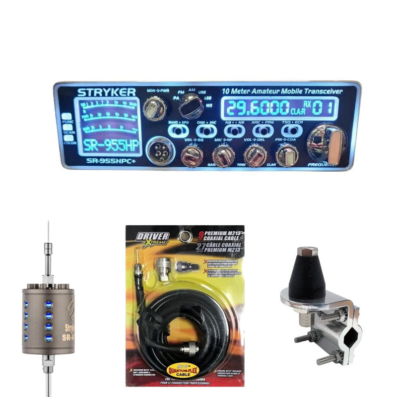 Stryker SR - 955HPC+ 10 Meter CB Radio, Stryker SR - A10, DRX - 3402 Heavy Duty Antenna Mirror Mount, DRX - 1518 18 FOOT PREMIUM M213, Combo - CB Radio Supply
