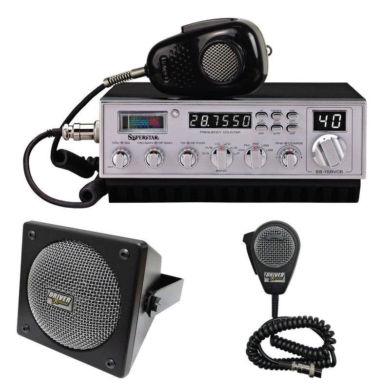 SuperStar SS-158VC6 10 Meter Radio, DRX-9010 External Speaker, DRX-6560 4-Pin Noise-Cancelling Dynamic Microphone, Combo - CB Radio Supply