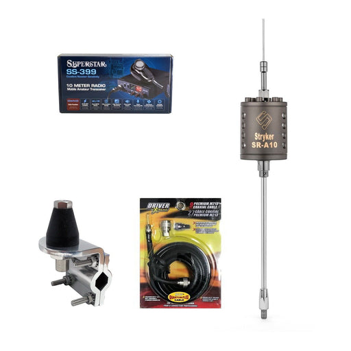SuperStar SS-399 + Stryker SR-A10 Antenna + DRX-3402 Heavy-Duty Mirror Mount + DRX-1518 18-Foot Premium M213 Coax Truck Install Combo - CB Radio Supply