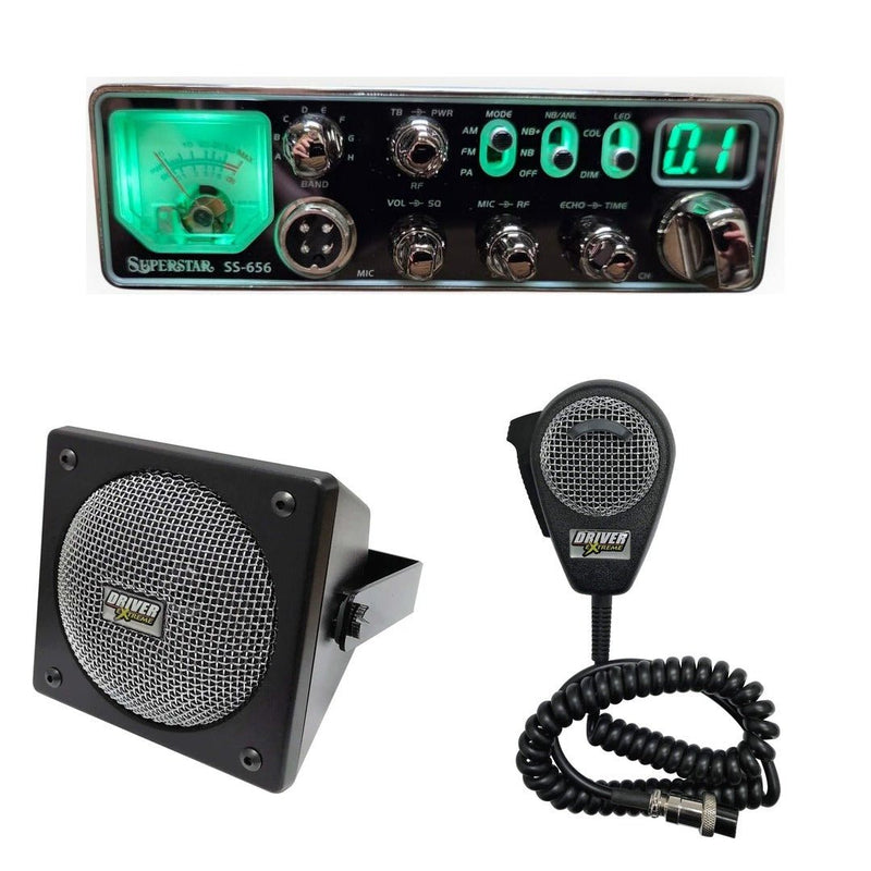 SuperStar SS-656 10 Meter Radio, DRX-9010 External Speaker, DRX-6560 4 Pin Noise Cancelling Dynamic Microphone, Combo - CB Radio Supply