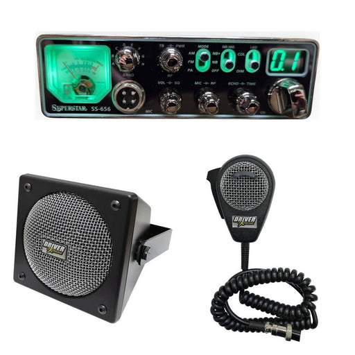 SuperStar SS-656 10 Meter Radio, DRX-9010 External Speaker, DRX-6560 4 Pin Noise Cancelling Dynamic Microphone, Combo - CB Radio Supply