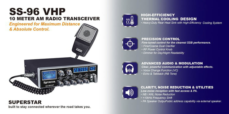 SuperStar SS-96VHP Truck Install Combo with SR-A10 Antenna - CB Radio Supply
