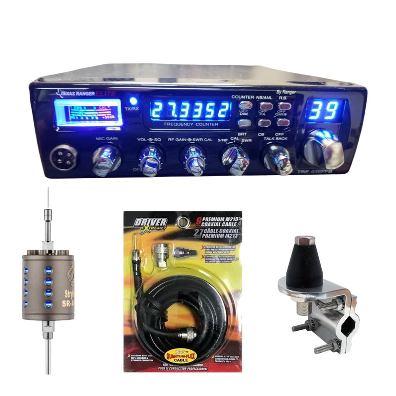 Texas Ranger TRE936FFB CB Radio, Stryker SR - A10, DRX - 3402 Heavy Duty Antenna Mirror Mount, DRX - 1518 18 FOOT PREMIUM M213, Combo - CB Radio Supply