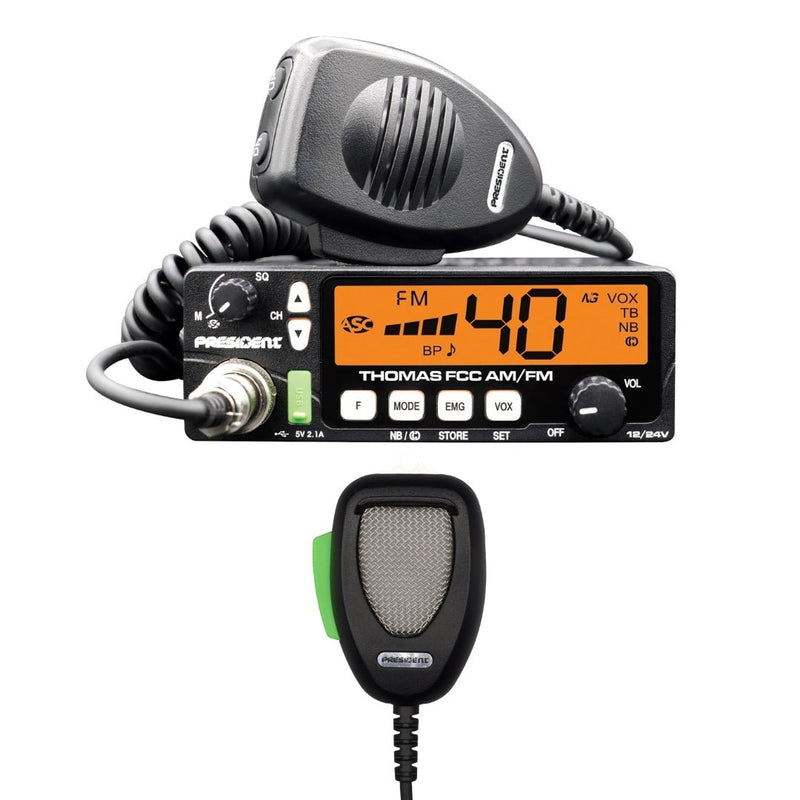 Thomas 40 Channel AM/FM CB Radio, President DIGIMIKE 6 Pin Noise Reducing Microphone, Combo - CB Radio Supply